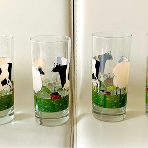 Vintage Farmhouse Cow Print Glasses Set of 6